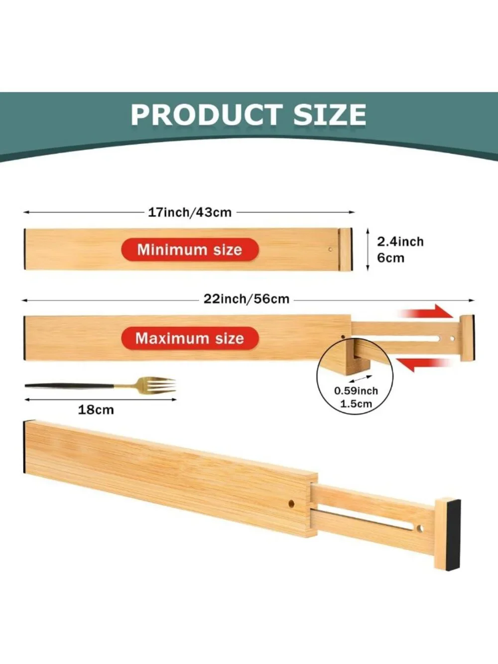 Adjustable Bamboo Drawer Dividers 4-Pack | Expandable Kitchen & Closet Organizer
